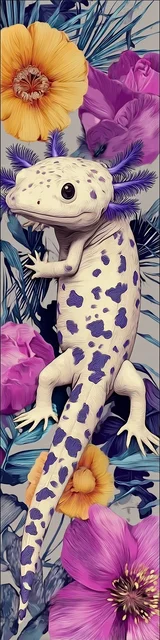 Free printable axolotl bookmark featuring a purple and white axolotl